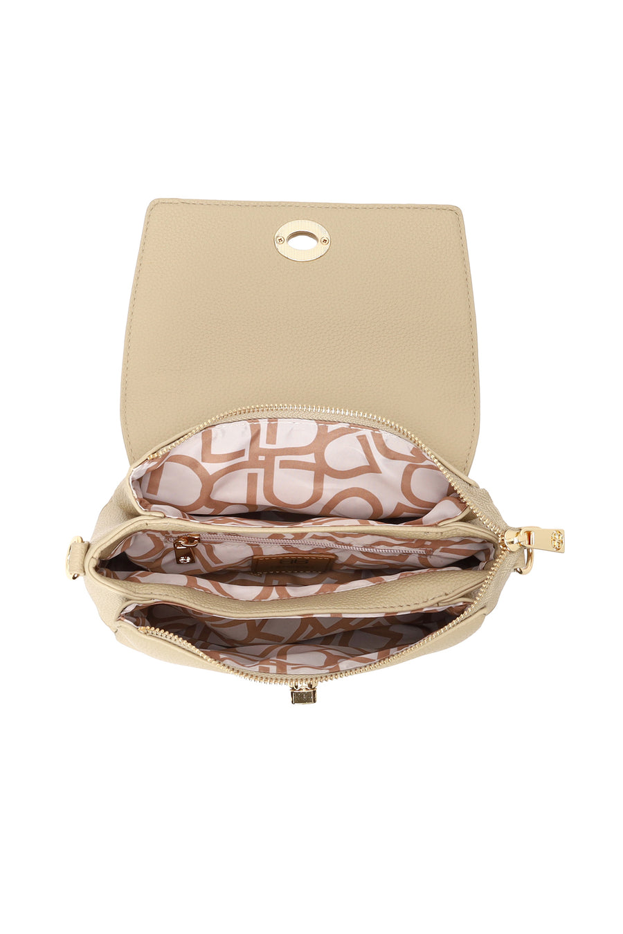 Woman Beige Long-Strap Patterned Shoulder Bag