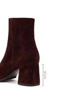 Woman Brown Zip Closure Chunky Heeled Suede Boots | Derimod