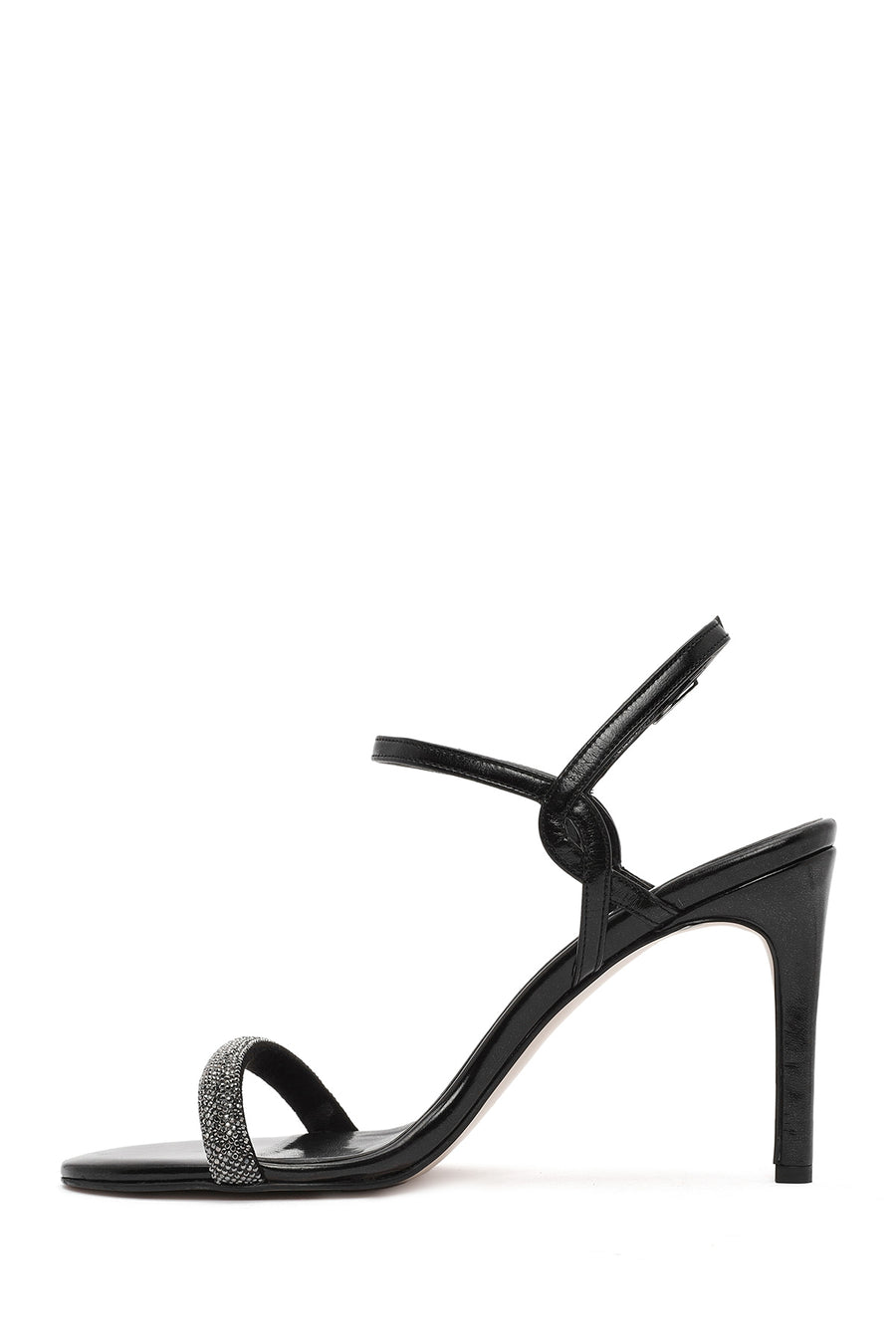 Women's Black Ankle Buckle Stone High Thin Heel Sandals