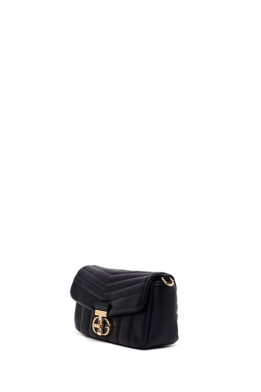 Woman Black Long-Strap Quilted Mini Crossbody Bag