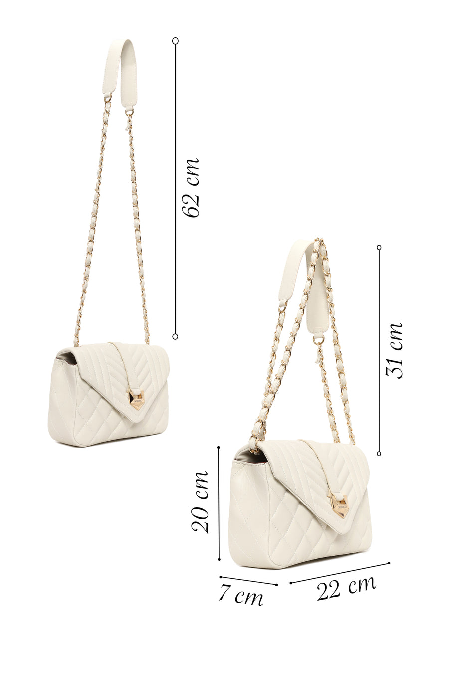 Woman Cream Chain Strap Quilted Crossbody Bag