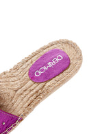 Kadın Fuşya Taşlı Hasır Taban Espadril Terlik | Derimod