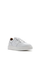 Men's White Lace-up Thick-Sole Leather Sneaker | Derimod