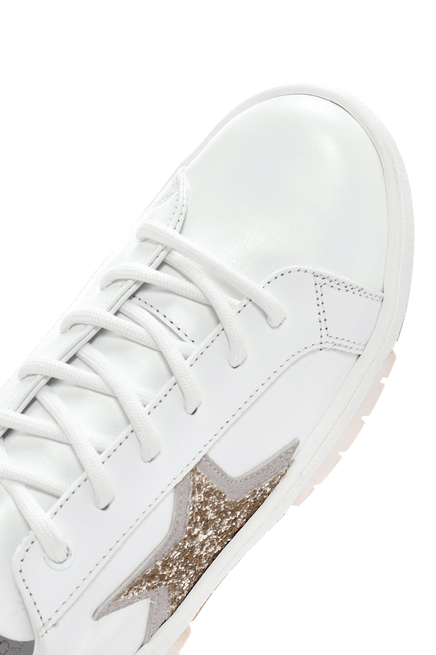 Women's White Lace-Up Stoned Leather Sneakers