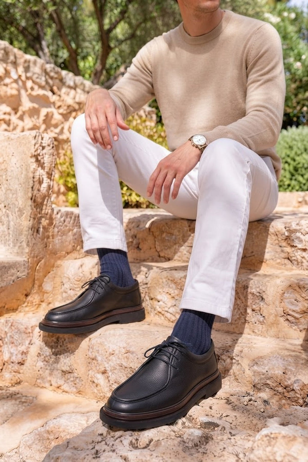Erkek Siyah Bağcıklı Deri Casual Ayakkabı