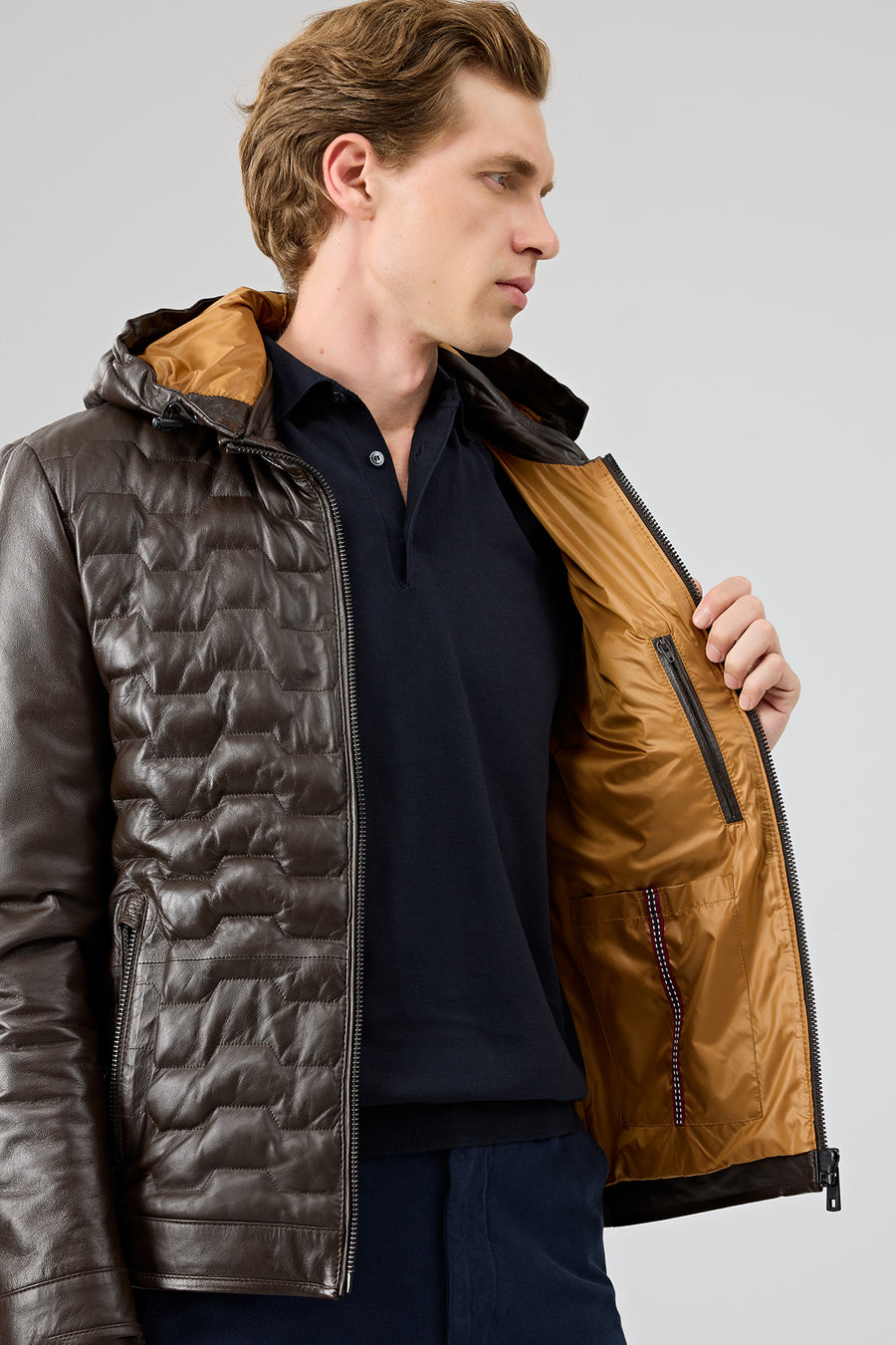 Silva Men's Brown Hooded Leather Jacket