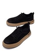 Erkek Siyah Bağcıklı Kalın Tabanlı Nubuk Deri Sneaker | Derimod