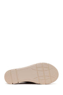 Woman Cream Wedge Heel Leather Comfort Slippers | Derimod