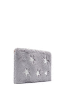 Women's Gray Long Chain Strap Star Pattern Plush Clutch Bag | Derimod