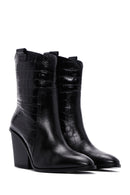 Women's Black Leather Heeled Cowboy Boots | Derimod