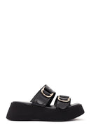 Women's Black Thick Soled Leather Slippers | Derimod