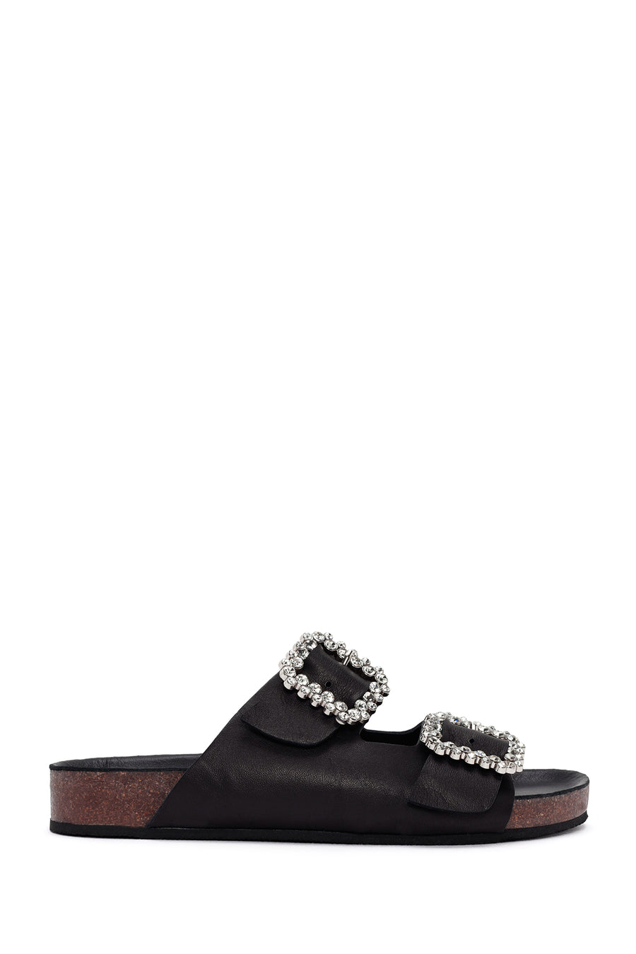 Women's Black Stoned Leather Slippers 25SFD150118 | Derimod