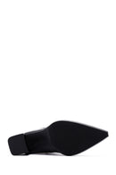 Woman Black Zip Closure Thick-Heeled Leather Boots | Derimod