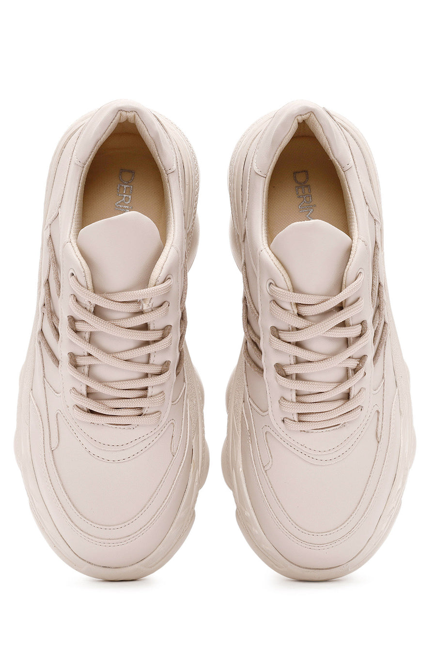 Kadın Bej Bağcıklı Kalın Tabanlı Sneaker