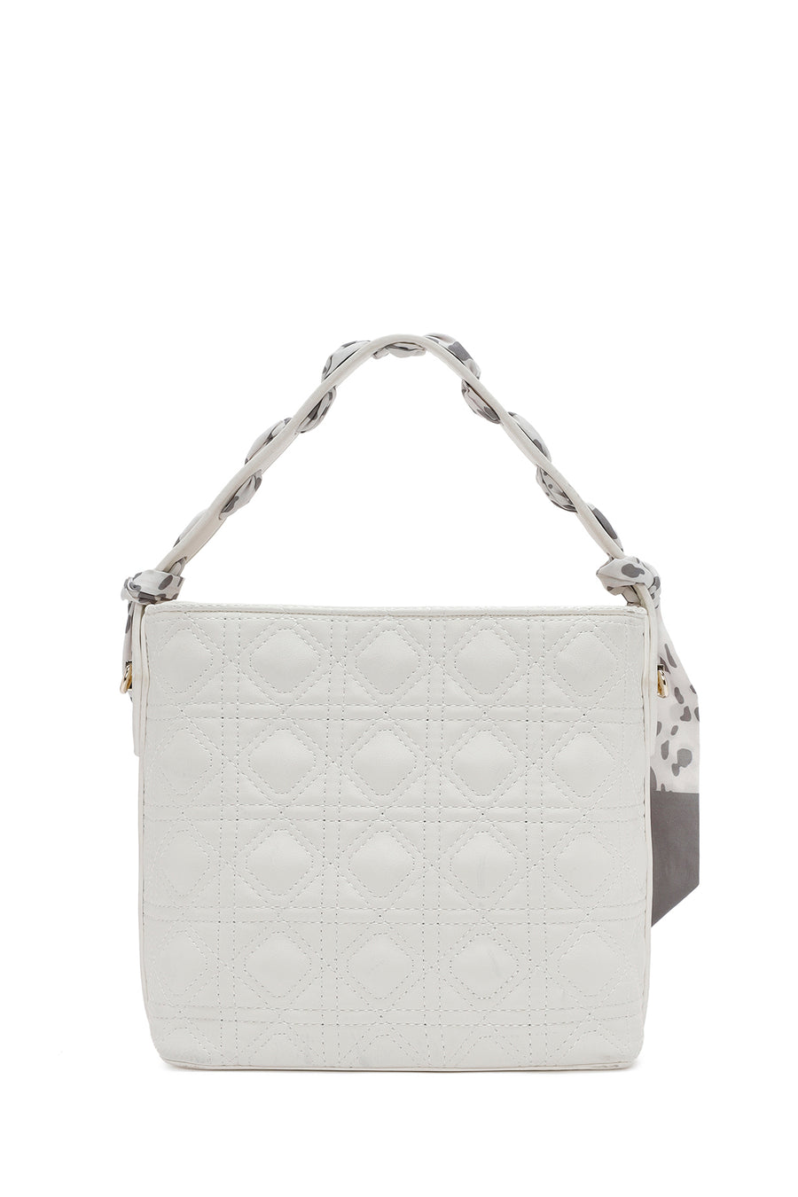 Women's Cream Long Strap Quilted Handbag with Accessory Detail