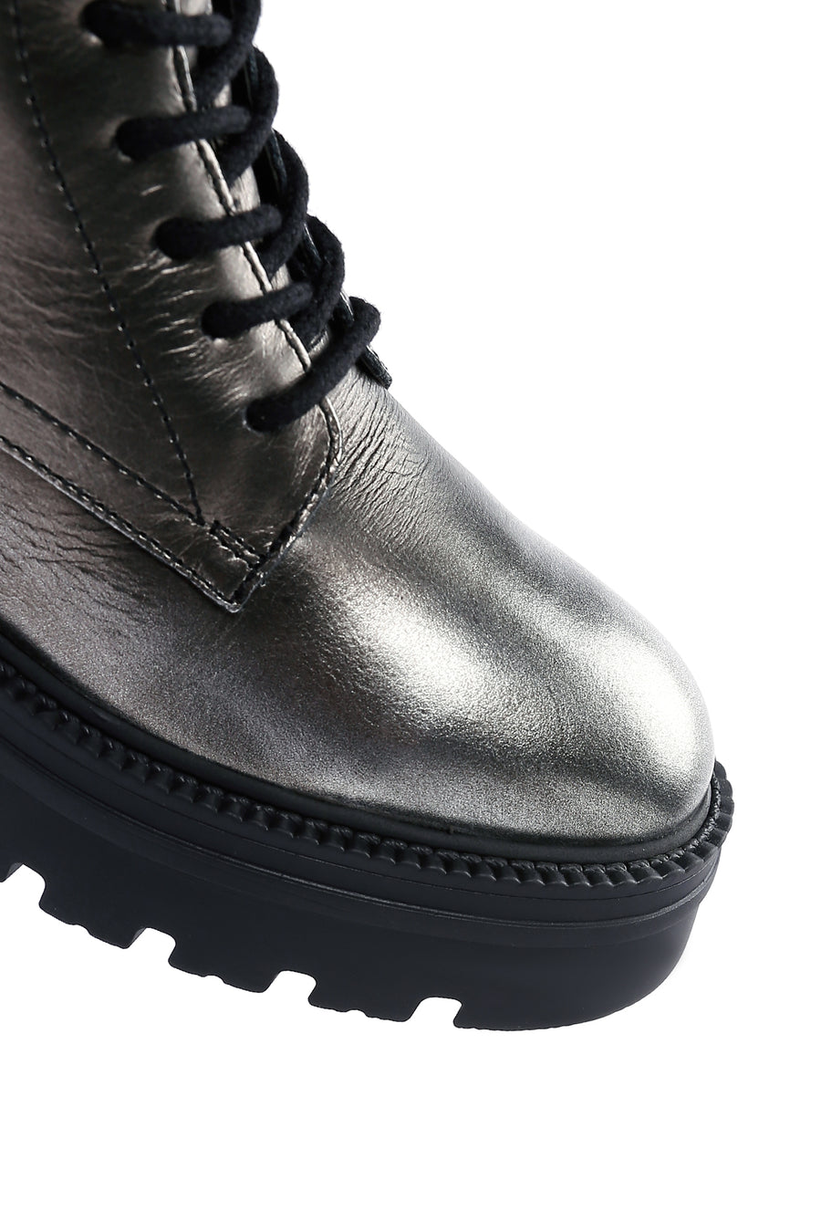 Women's Silver Zippered Leather Boots