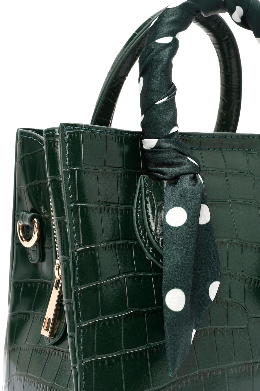 Women's Green Accessory Detailed Long Strap Crocodile Patterned Handbag