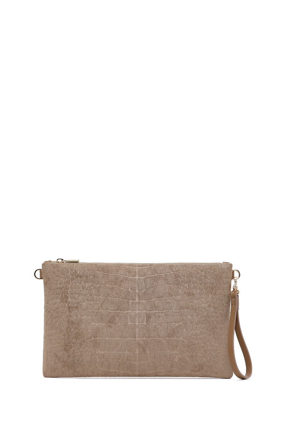 Woman Beige Chain Strap Printed Suede Clutch Bag