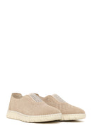 Woman Beige Stone-Embellished Suede Comfort Shoes | Derimod