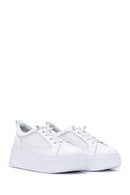 Woman White Lace-Up Thick-Soled Leather Sneaker | Derimod