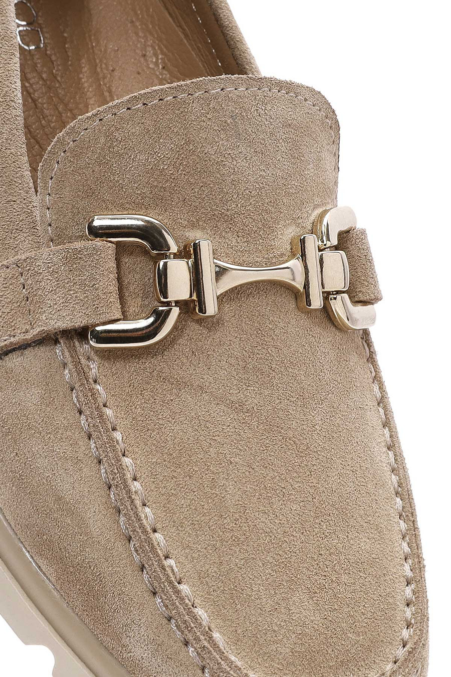 Women's Beige Buckle Detailed Suede Leather Comfort Loafer