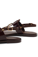 Women's Brown Buckle Thong Leather Sandals | Derimod