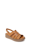 Woman Tan Strappy Thick-Soled Leather Comfort Sandal | Derimod