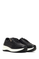 Woman Black Lace-Up Thick-Soled Leather Sneaker | Derimod