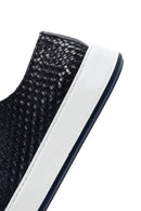 Men's Navy Blue Lace-Up Knitted Leather Casual Shoes | Derimod