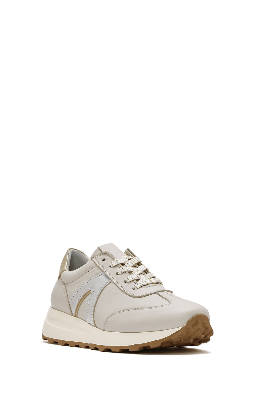 Women's Beige Lace-up Leather Sneaker