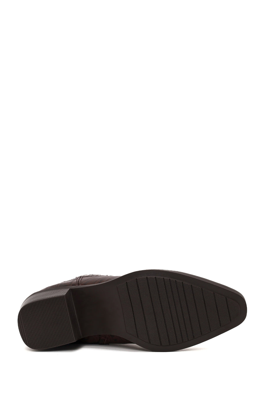 Woman Brown Thick-heeled Croc-embossed Leather Cowboy Boots