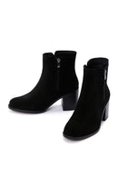 Women's Black Zippered Thick Heel Suede Leather Boots | Derimod