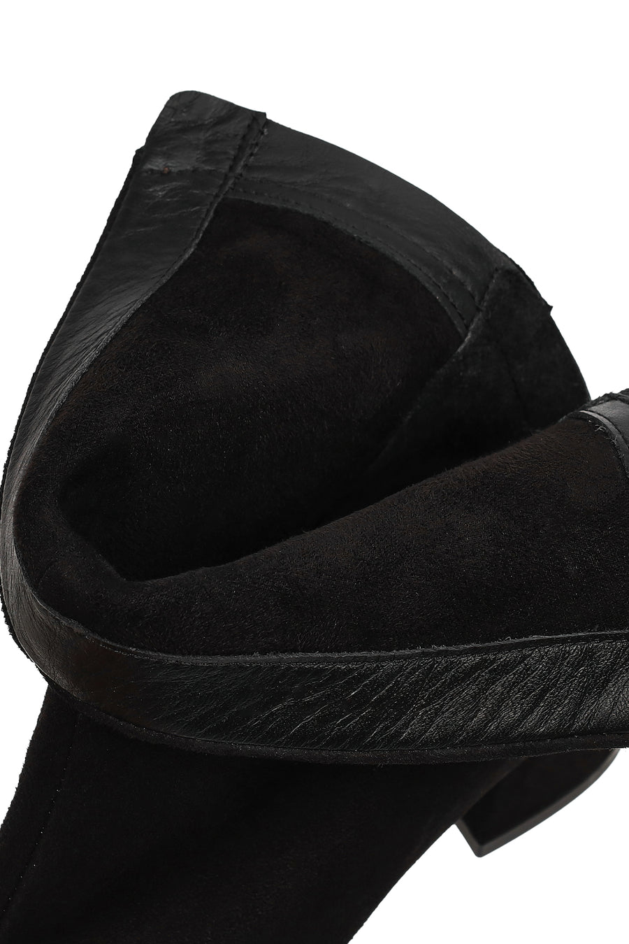 Woman Black Zip Closure Short Thick Heeled Suede Boots