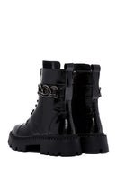 Women's Black Thick Soled Zippered Patent Leather Boots | Derimod