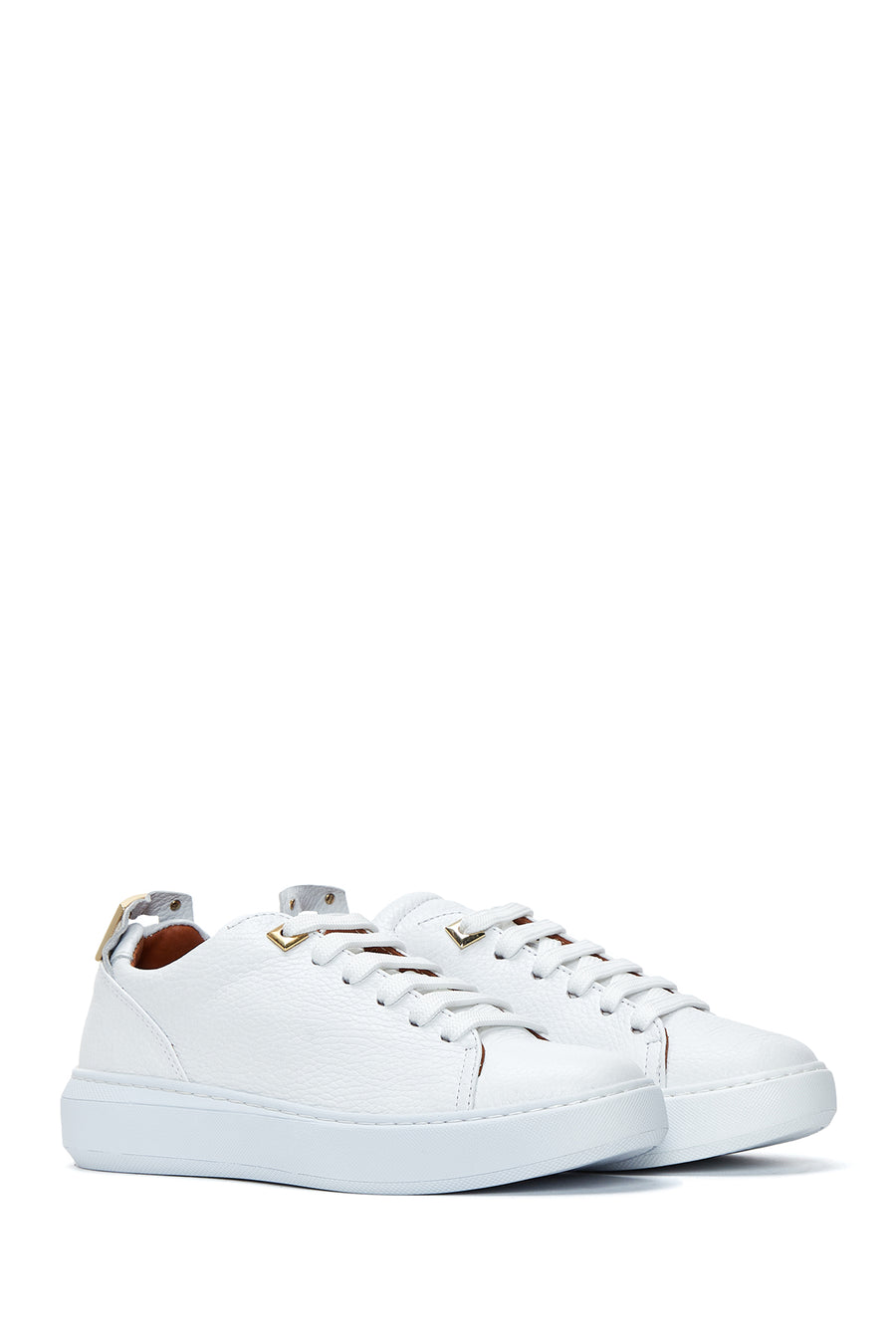 Kadın Beyaz Bağcıklı Deri Sneaker