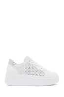 Women's White Thick Sole Lace Up Leather Sneaker | Derimod