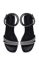 Women's Black Stone Flat Sandals | Derimod