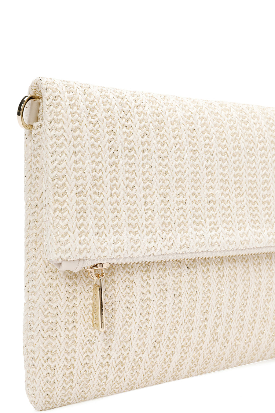 Women's Cream Long Chain Strap Straw Clutch Bag
