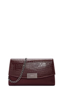 Women's Claret Red Chain Strap Patterned Clutch Bag | Derimod