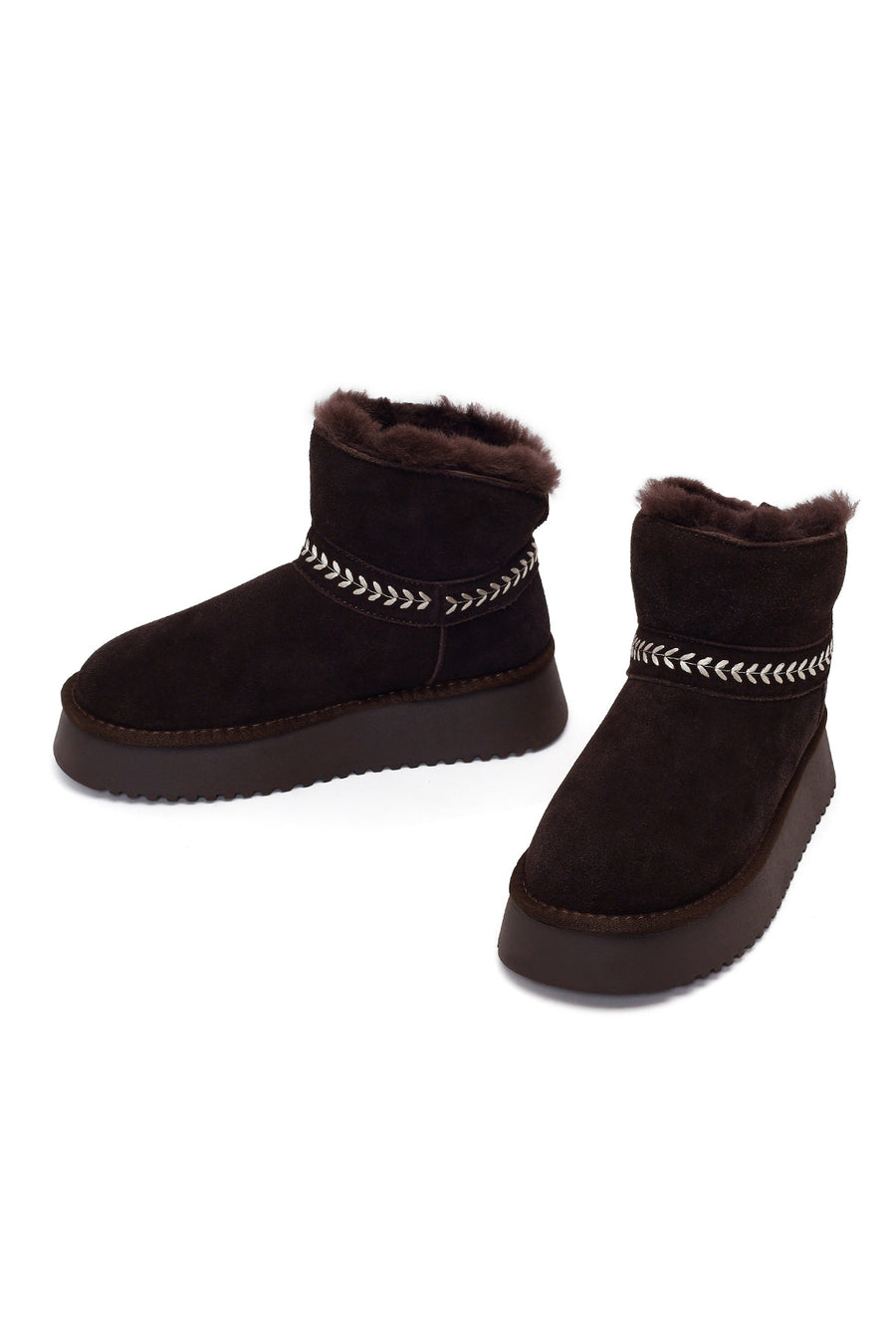Woman Brown Thick-Soled Suede Teddy Boots