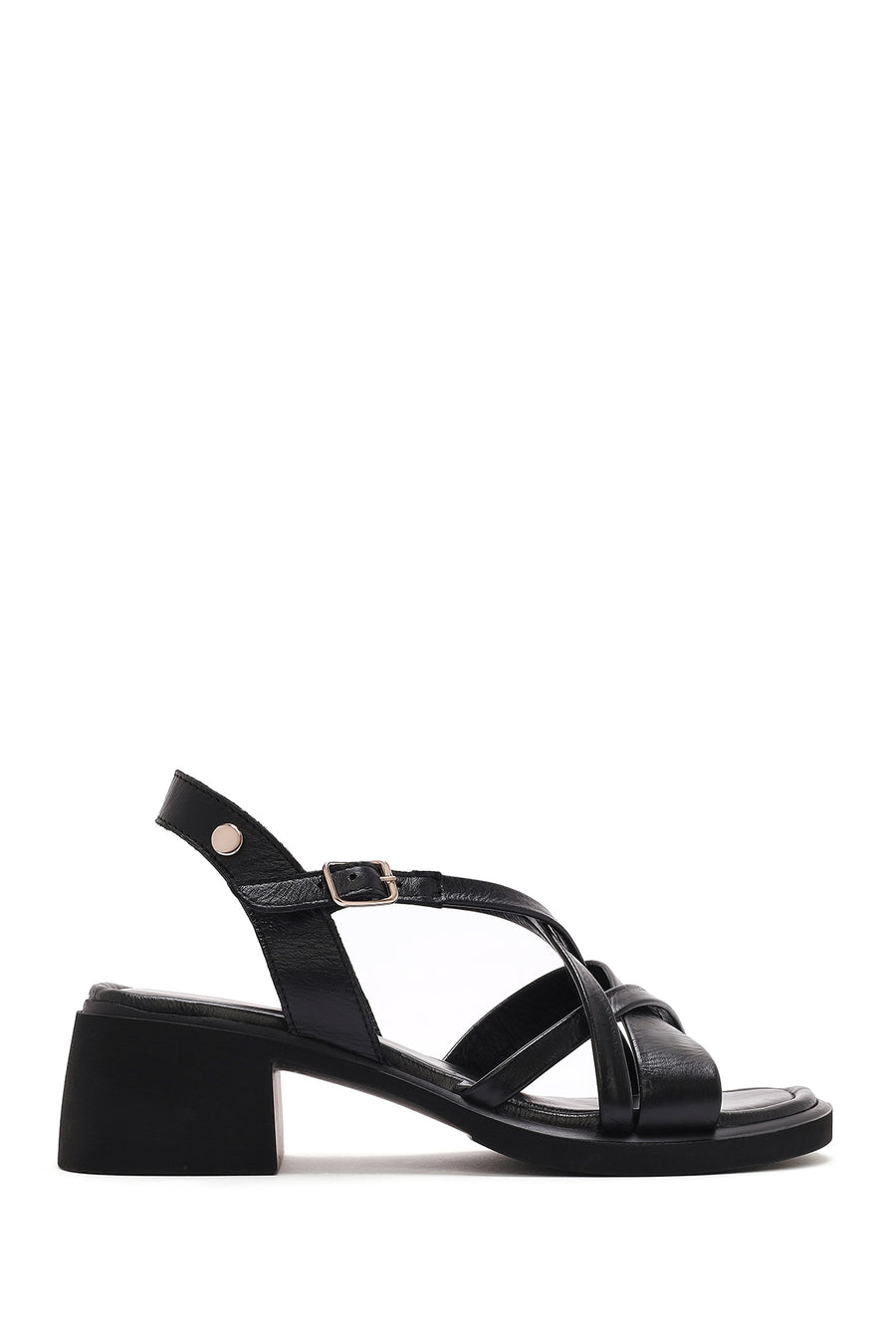 Women's Black Ankle Buckle Low Heeled Leather Sandals 25SFD131018 | Derimod