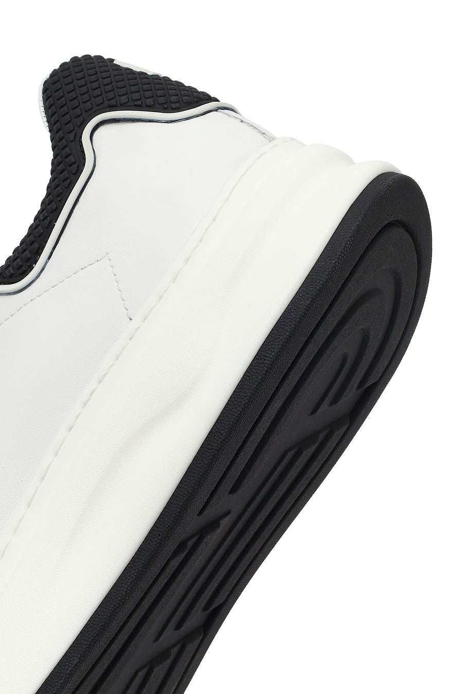 Men's White Lace-up Thick-Sole Leather Sneaker