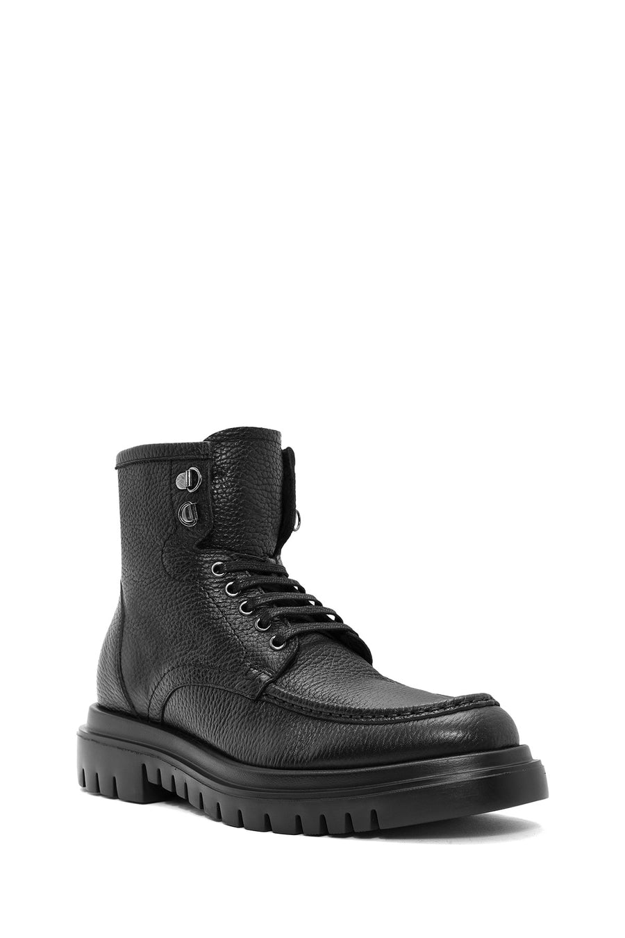 Men's Black Lace-Up Leather Combat Boots