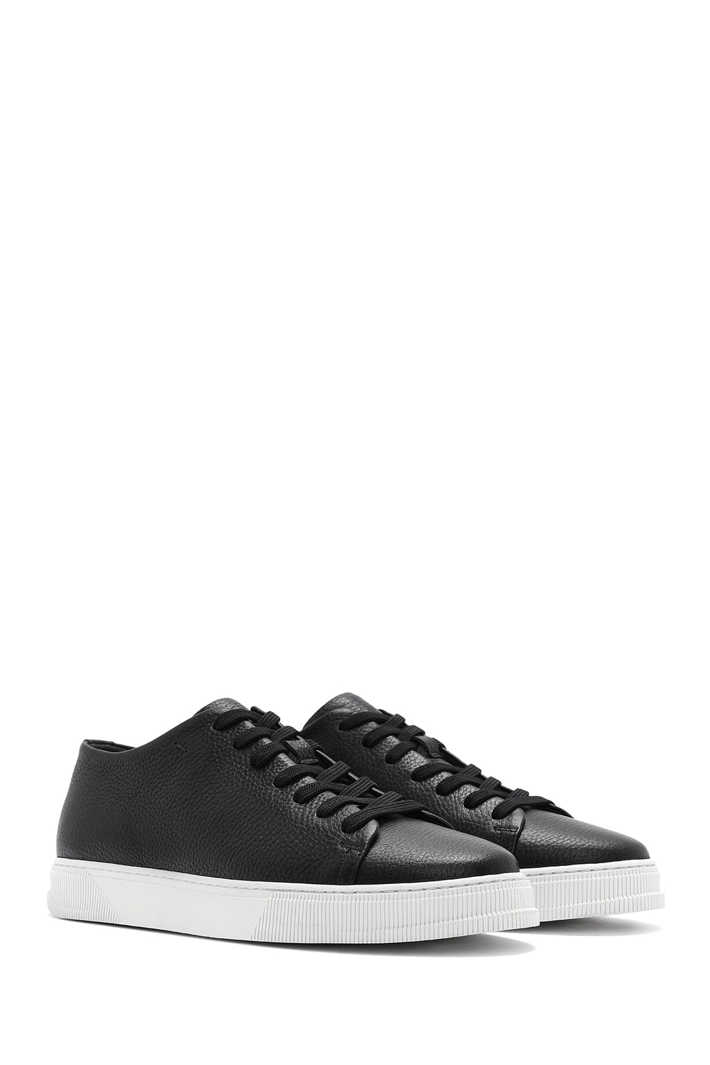 Erkek Siyah Bağcıklı Deri Sneaker