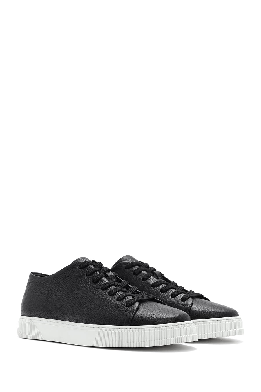 Erkek Siyah Bağcıklı Deri Sneaker