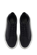 Erkek Siyah Bağcıklı Deri Sneaker | Derimod