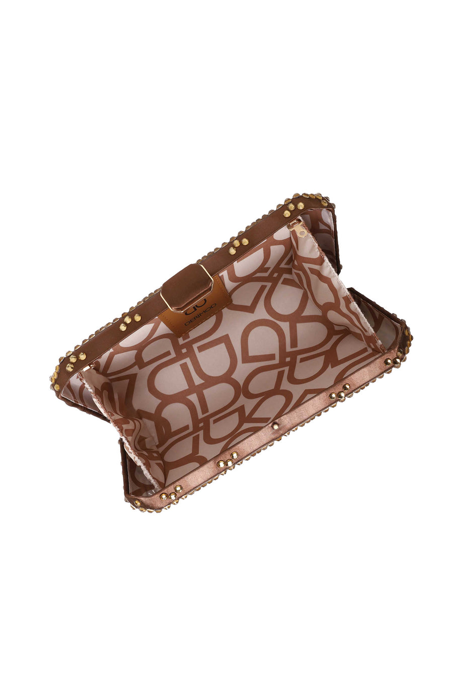 Woman Bronze Long Chain Strap Rhinestone Mini Clutch Evening Bag