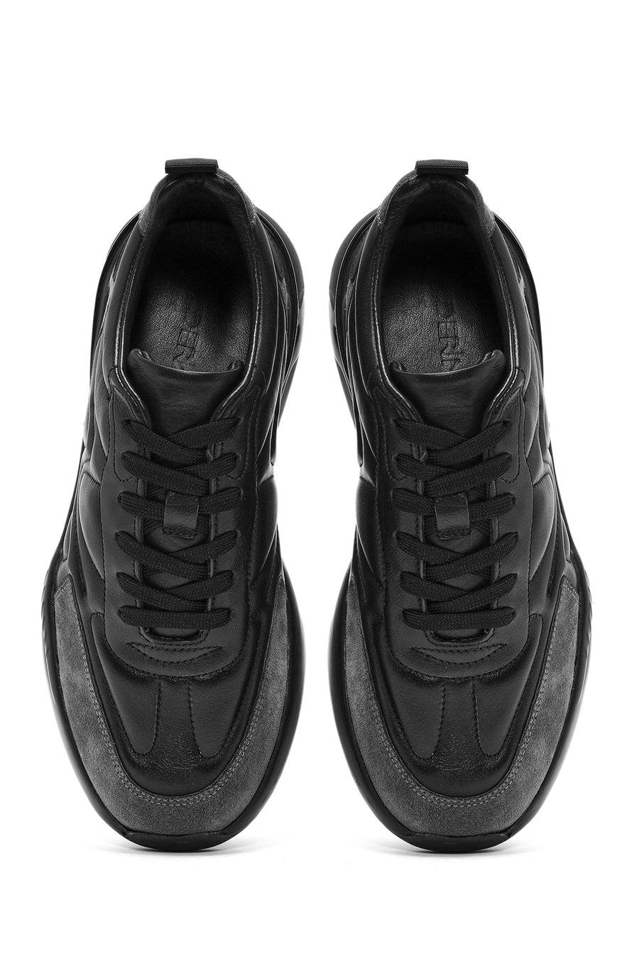 Erkek Siyah Bağcıklı Deri Sneaker