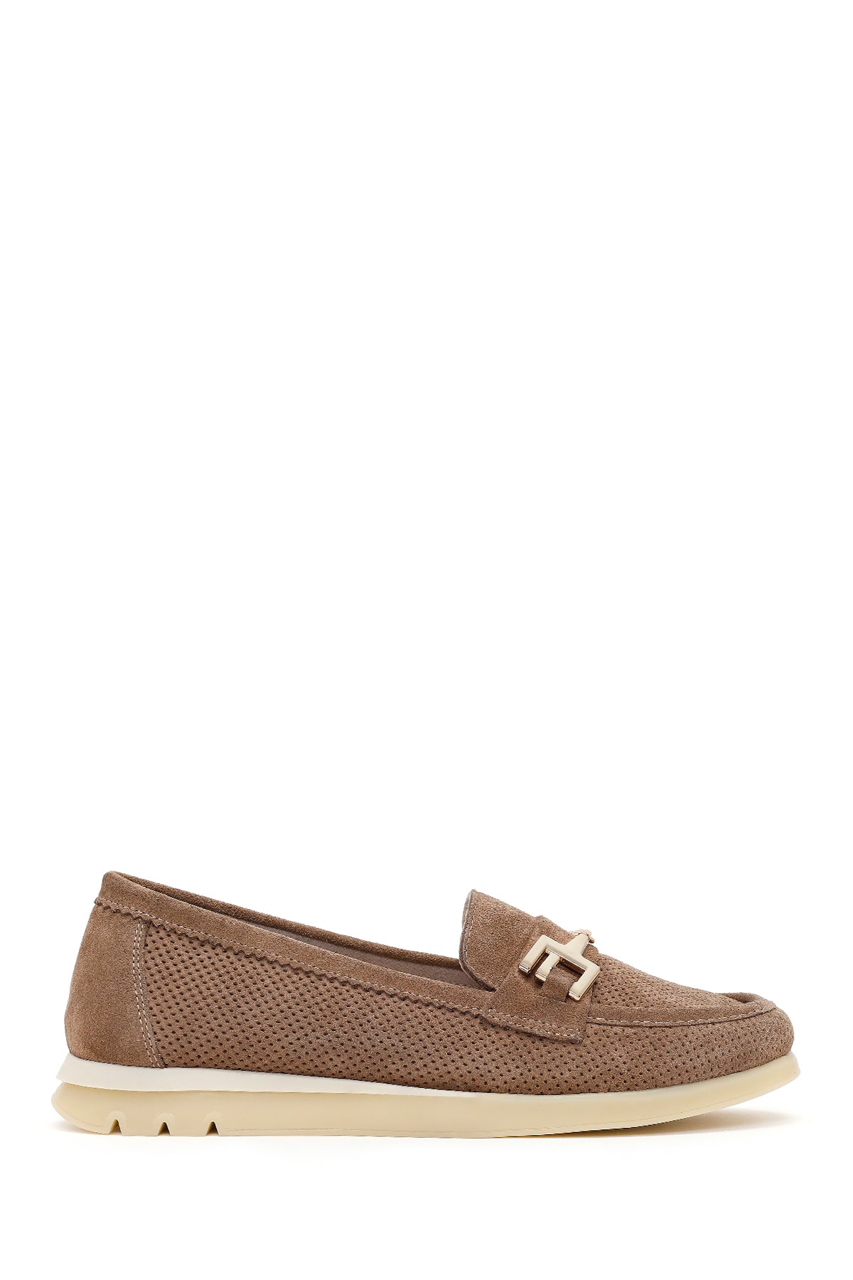 Women's Mink Suede Leather Comfort Loafer with Lace-up and Buckle 26PFD150310 | Derimod