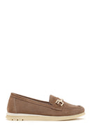 Women's Mink Suede Leather Comfort Loafer with Lace-up and Buckle | Derimod